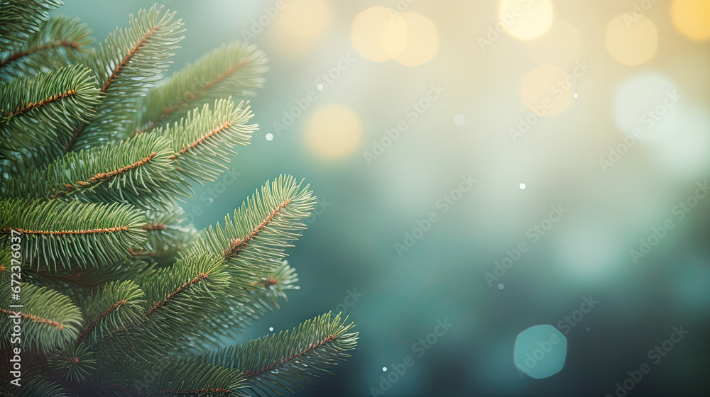  a close up of a pine tree with blurry background.  generative ai