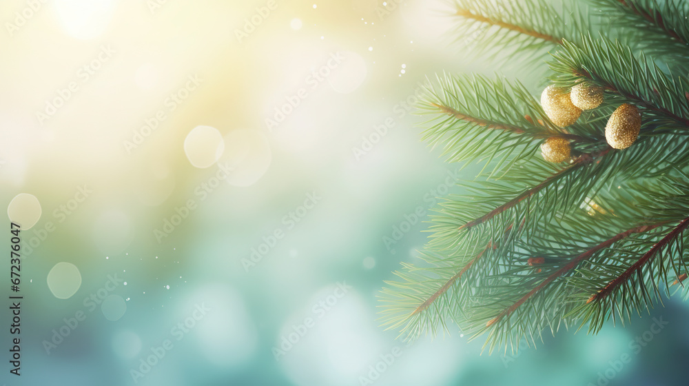a pine tree branch with cones on a blurry background. generative ai a pine tree branch with cones on a blurry background. generative ai