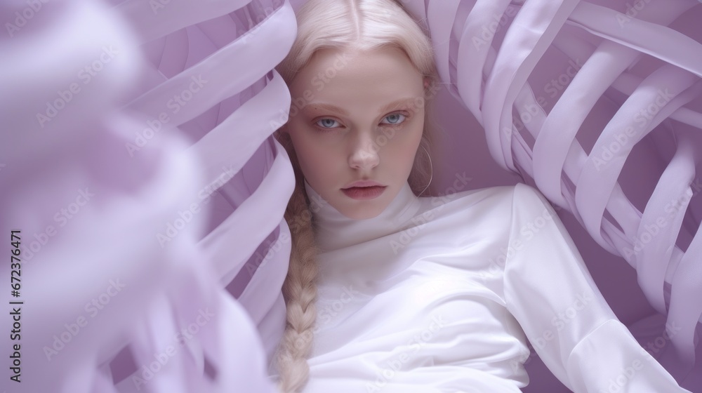 Fashion-forward woman in an abstract world, the interplay of structure and softness. Fashion-forward woman in an abstract world, the interplay of structure and softness.
