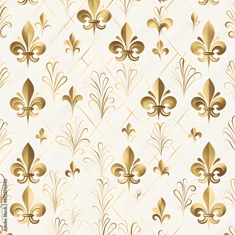 Luxury pattern with gold fleur de lis  - obrazy, fototapety, plakaty 