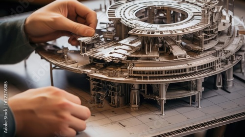 An architect designs a model of a building