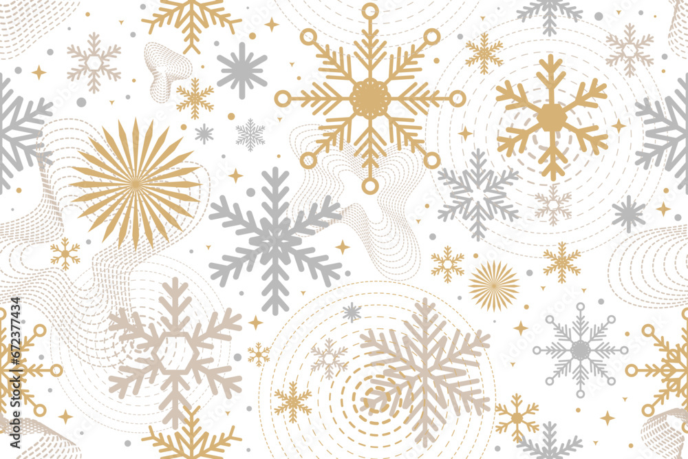 Christmas seamless pattern with Snowflakes geometric motifs