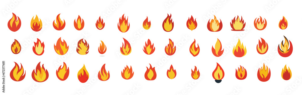 Cartoon campfire. Fire flames, bright fireball, heat wildfire and red hot bonfire, campfire, red fiery flames isolated vector illustration set. Animated form and square, fireball and flame Cartoon campfire. Fire flames, bright fireball, heat wildfire and red hot bonfire, campfire, red fiery flames isolated vector illustration set. Animated form and square, fireball and flame