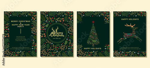 Christmas and New Year greeting cards set. Modern vector illustration concepts for greeting card  website and mobile website banner party invitation card  posters  social media banners