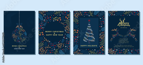 Christmas and New Year greeting cards set. Modern vector illustration concepts for greeting card  website and mobile website banner party invitation card  posters  social media banners photo