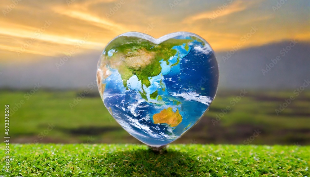 The Earth in the shape of a heart. Love for planet Earth, climate change, protecting the environment concept The Earth in the shape of a heart. Love for planet Earth, climate change, protecting the environment concept