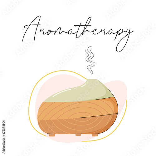 Electric aroma diffuser. Healthy lifestyle, self care. Relax time, aromatherapy. Modern hand drawn style.