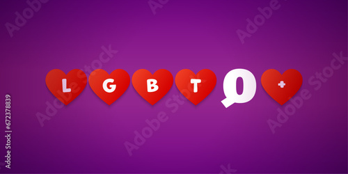 LGBTQ Pride DL format. LGBTQ+ lettering with white inverted letter Q