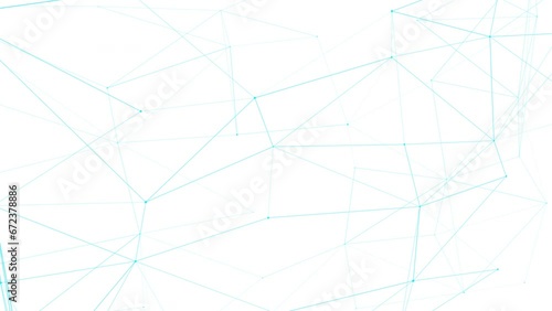 Futuristic shine abstract lines and dots creating motion graphic animation on white backdrop. Neural network chemistry connected lines and dots forming molecules on white background
