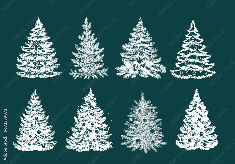 Obraz premium Christmas tree set hand drawn illustration 