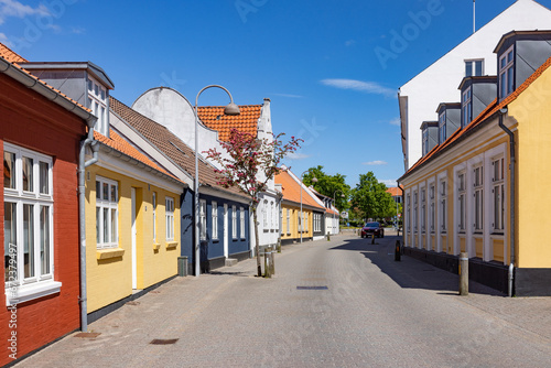 Happy walk through Varde city's old town on a great summer's day. West Jutland, Region Southern Denmark.	
 photo