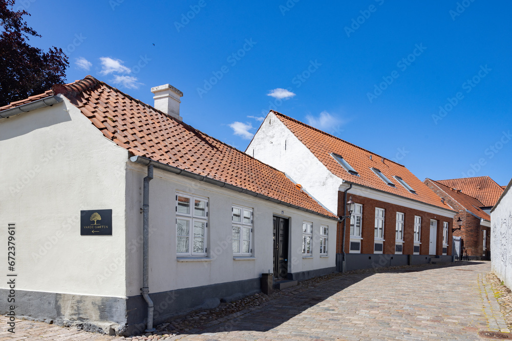 Happy walk through Varde city's old town on a great summer's day. West Jutland, Region Southern Denmark.	
