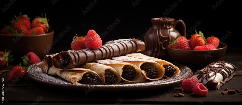 Delicious ready to eat treats like chocolate filled crepes and other delectable desserts Delicious ready to eat treats like chocolate filled crepes and other delectable desserts