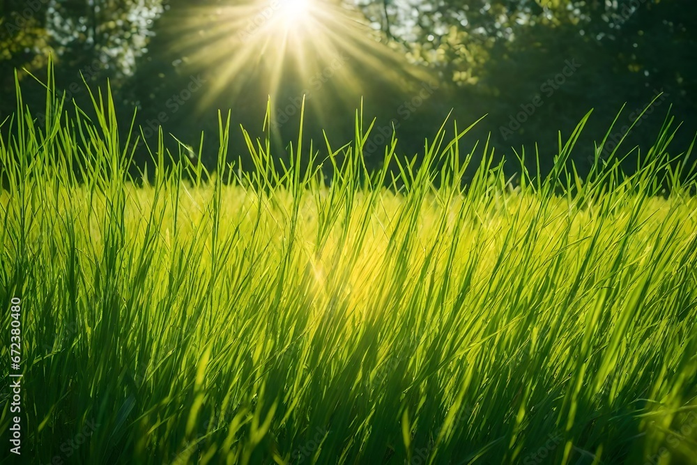 green grass and sun rays