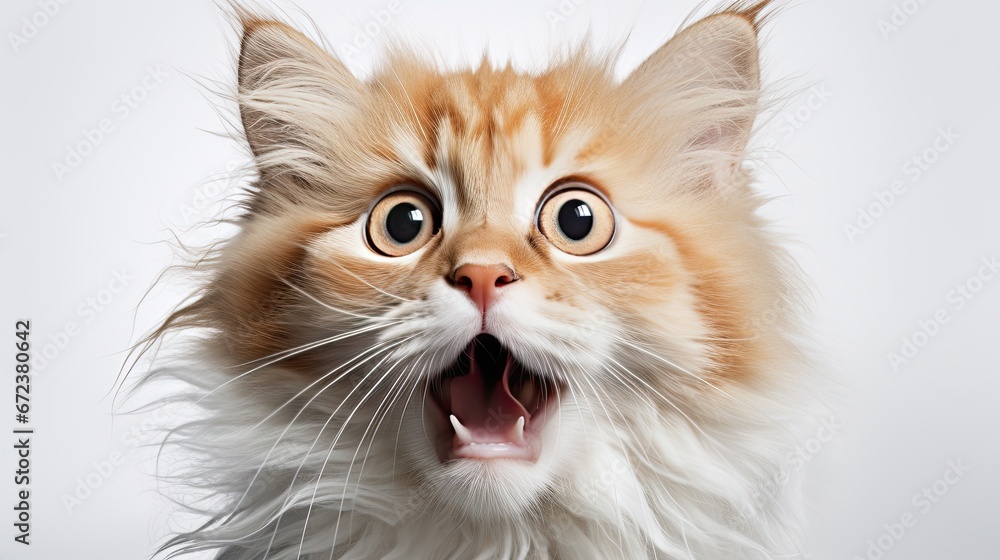 The little red kitten opened his mouth and looks forward in surprise. Pets. Generated by AI. The little red kitten opened his mouth and looks forward in surprise. Pets. Generated by AI.