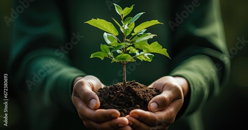 Plant protection in women's hands. Taking care of the environment. Generated by AI.