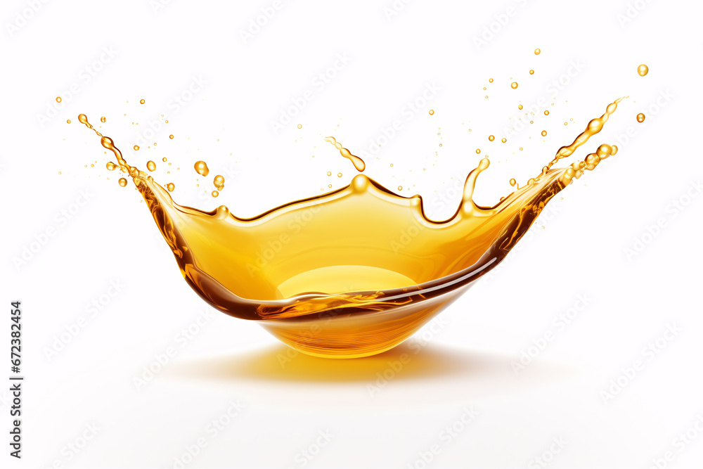 A drop of honey, serum, or oil is isolated on a pristine white surface. - obrazy, fototapety, plakaty 
