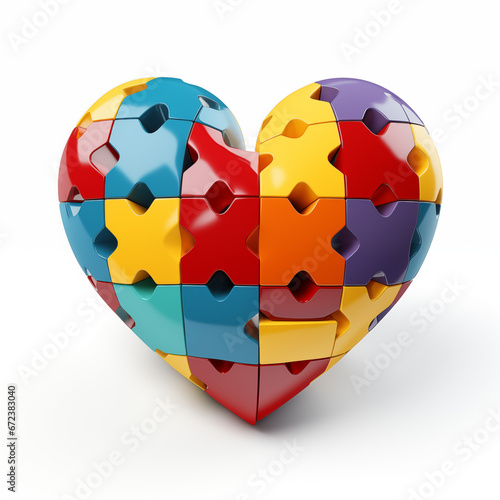 Colorful heart shaped puzzle representing emotions and complexity of mind autism concept.