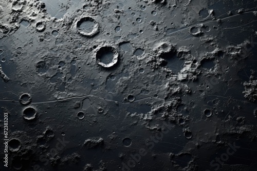 A close-up reveals the rugged texture of the moon's surface, scars from aeons past. photo