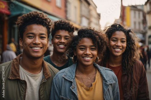 Multiethnic group of happy friends in the street