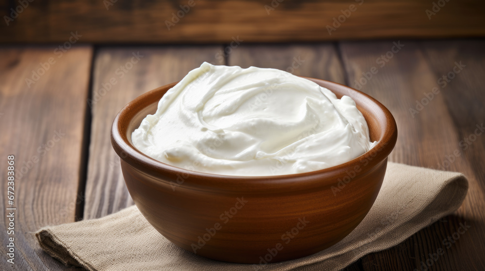 A luscious, smooth white cream is showcased in a wooden bowl, highlighting its glossy texture and rich consistency. A luscious, smooth white cream is showcased in a wooden bowl, highlighting its glossy texture and rich consistency.