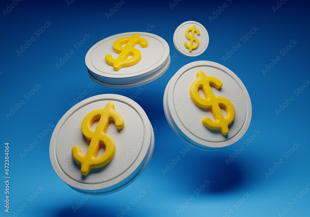 Illustration of floating coins, representing financial prosperity and wealth. This rendered image showcases the concept of monetary abundance and financial success Illustration of floating coins, representing financial prosperity and wealth. This rendered image showcases the concept of monetary abundance and financial success