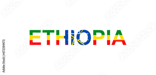 Letters Ethiopia in the style of the country flag. Ethiopia word in national flag style.