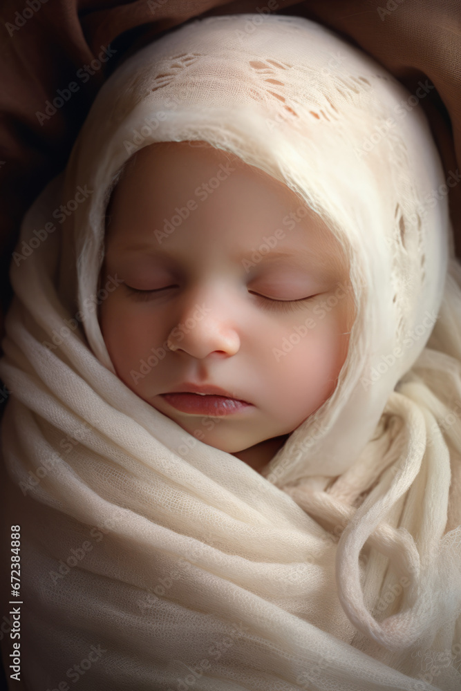Little newborn baby sleeps in a creamy blanket Little newborn baby sleeps in a creamy blanket