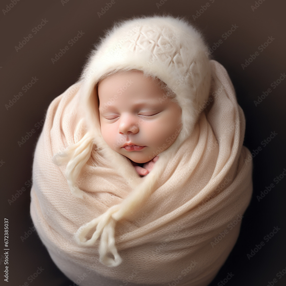 Little newborn baby sleeps in a creamy blanket Little newborn baby sleeps in a creamy blanket