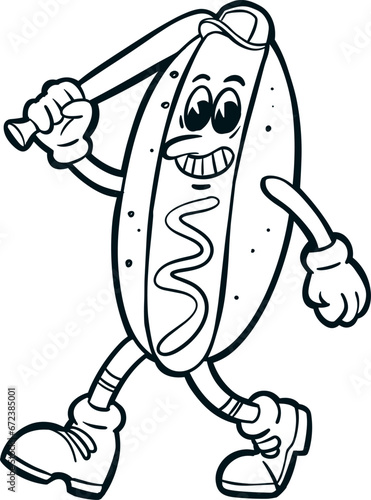 retro hotdog cartoon character mascot 