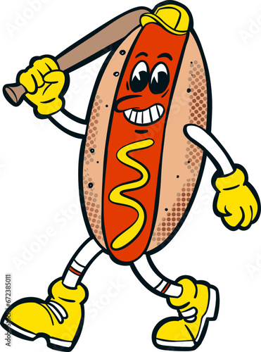 retro hotdog cartoon character mascot 