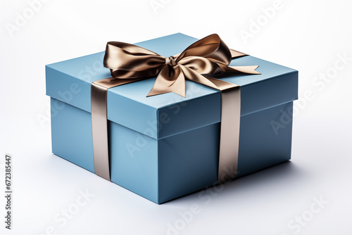 Elegant Blue Gift Box with Luxurious Bronze Satin Ribbon.   © Cross