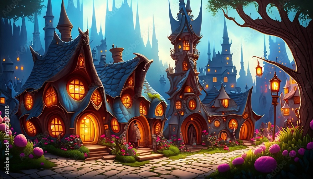 a fairy tale landscape with fairy creatures suitable as a background