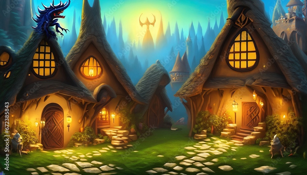 a fairy tale landscape with fairy creatures suitable as a background