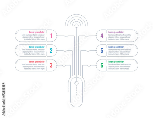 technological and futuristic infographic template. six step briefing template. annual report, internet, magazine, web infographic template