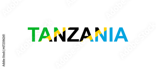 Letters Tanzania in the style of the country flag. Tanzania word in national flag style.