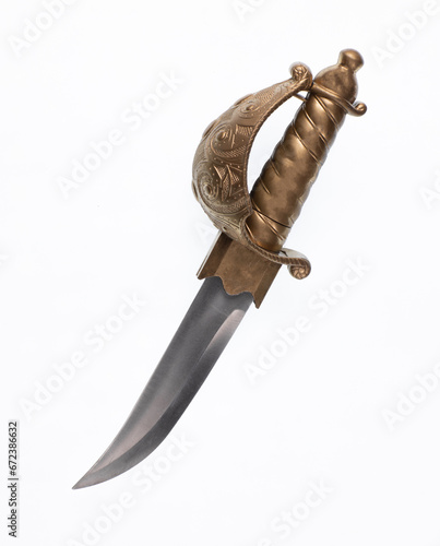 short golden sword isolated on white background