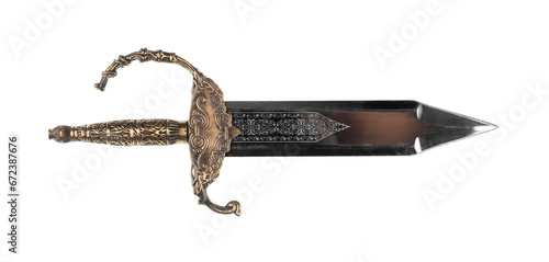 short golden sword isolated on white background