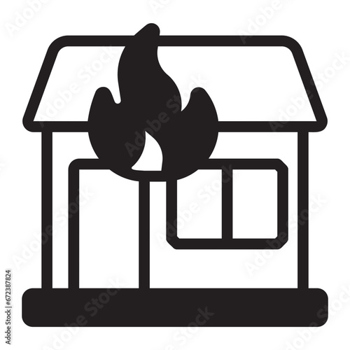 house on fire glyph icon