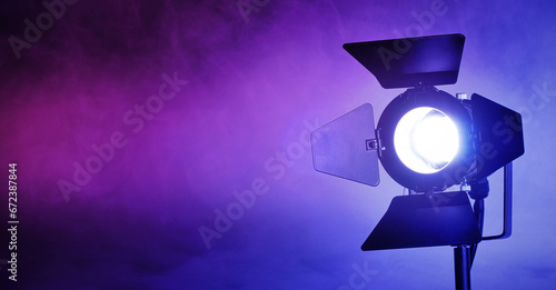 Spotlight movie show concept background, with copy space for text. Professional type of lights, used on lighting live TV shows, events, studio stages or photography