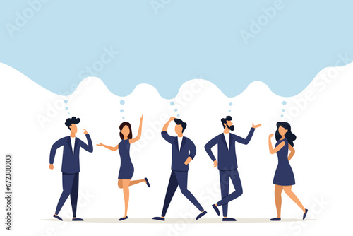Colleagues brainstorming with the same thought, thinking together about planning a business goal or success concept, thoughtful business people brainstorming with the same thought bubble.