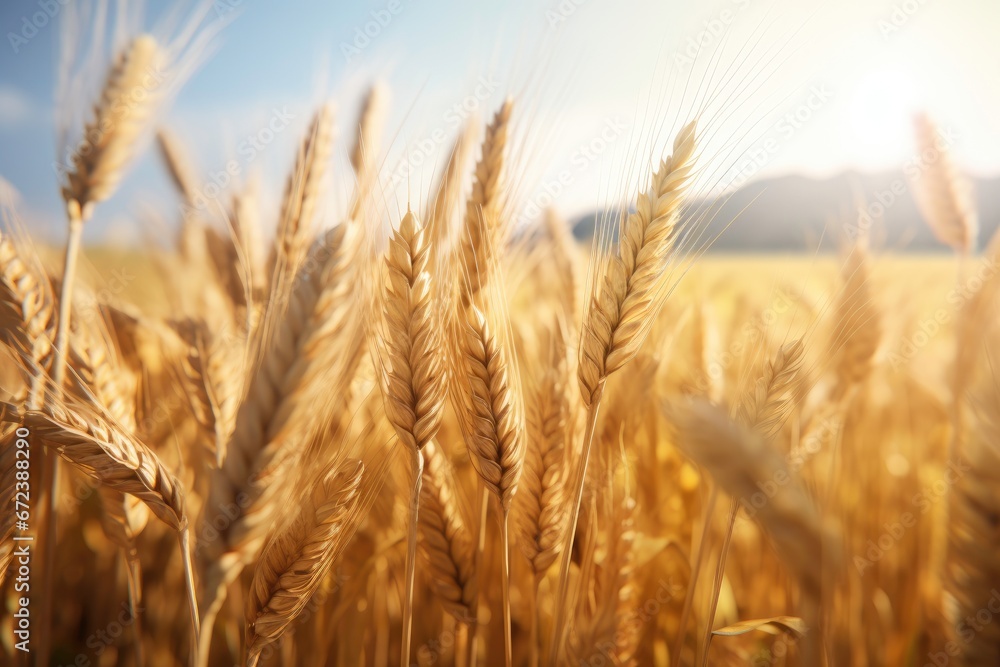 Close up of wheat in the field of wheat in a summer day. Harvesting time.
Close up of wheat in the field of wheat in a summer day. Harvesting time.