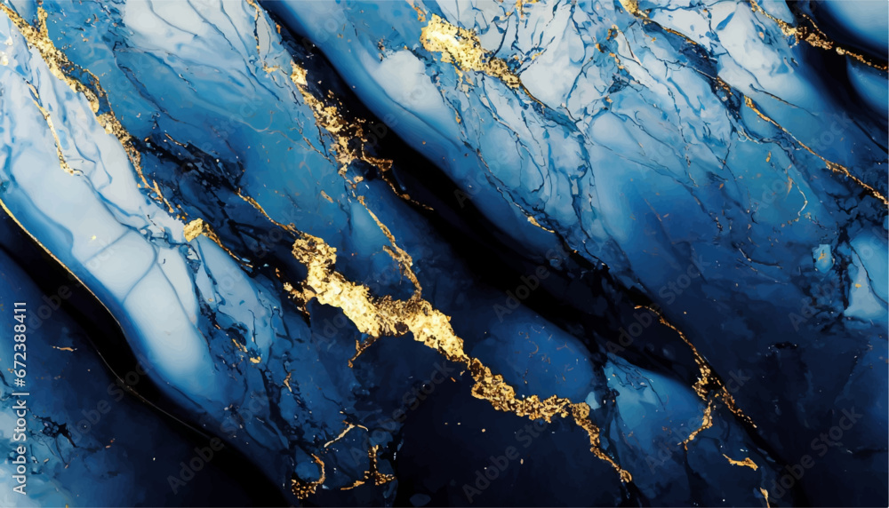 blue marble with gold effects - obrazy, fototapety, plakaty 