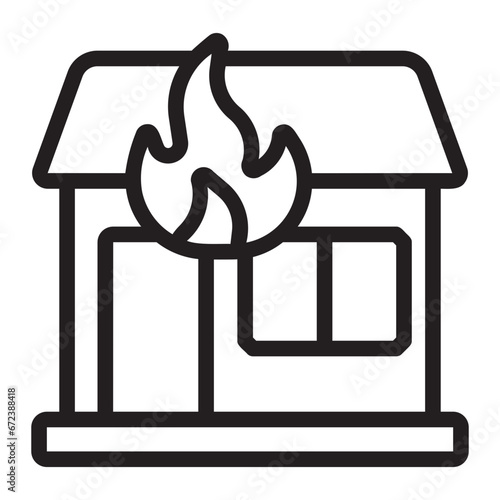 house on fire line icon