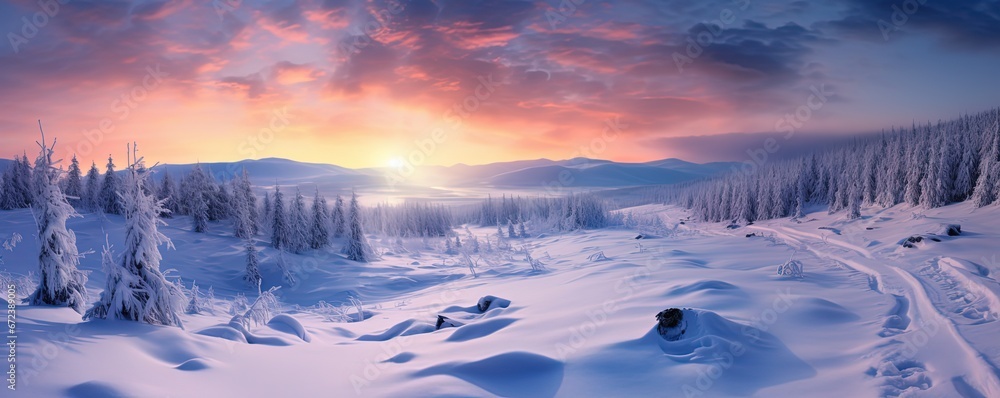 beautiful winter nature landscape covered with snow, Generative Ai