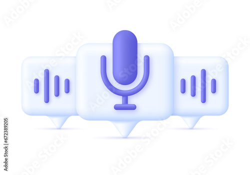 3D Voice messaging illustration. Online chat technology, communication in instant messengers and social media.