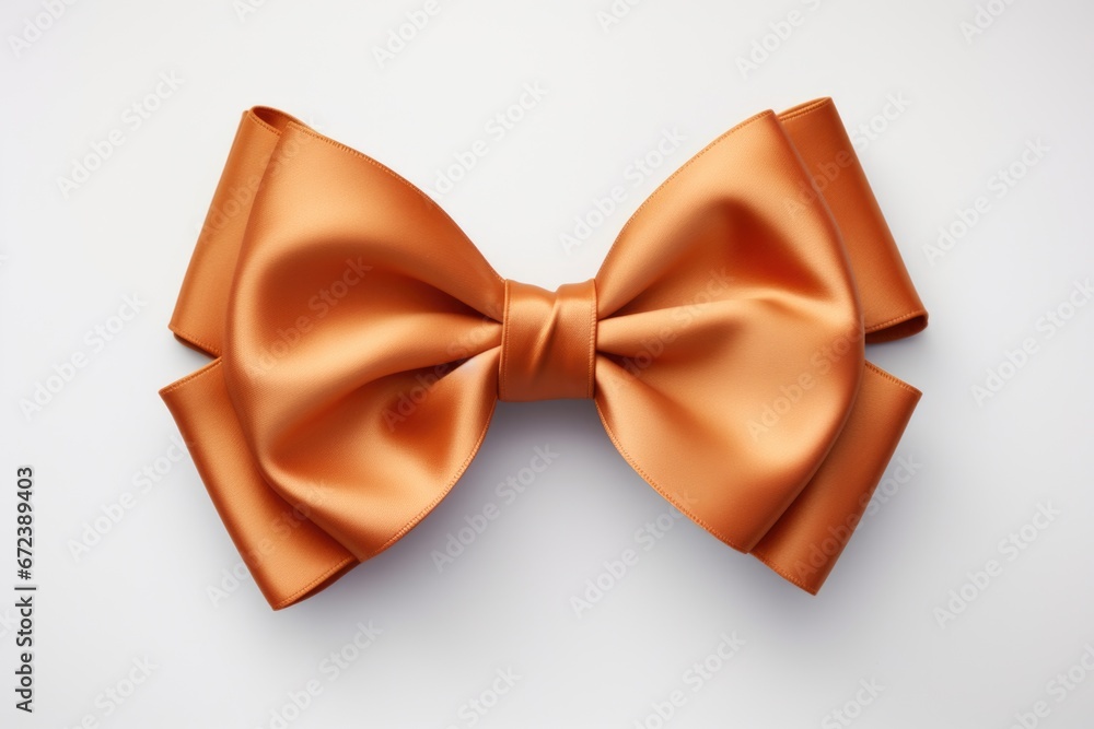 An orange bow tie on a white surface