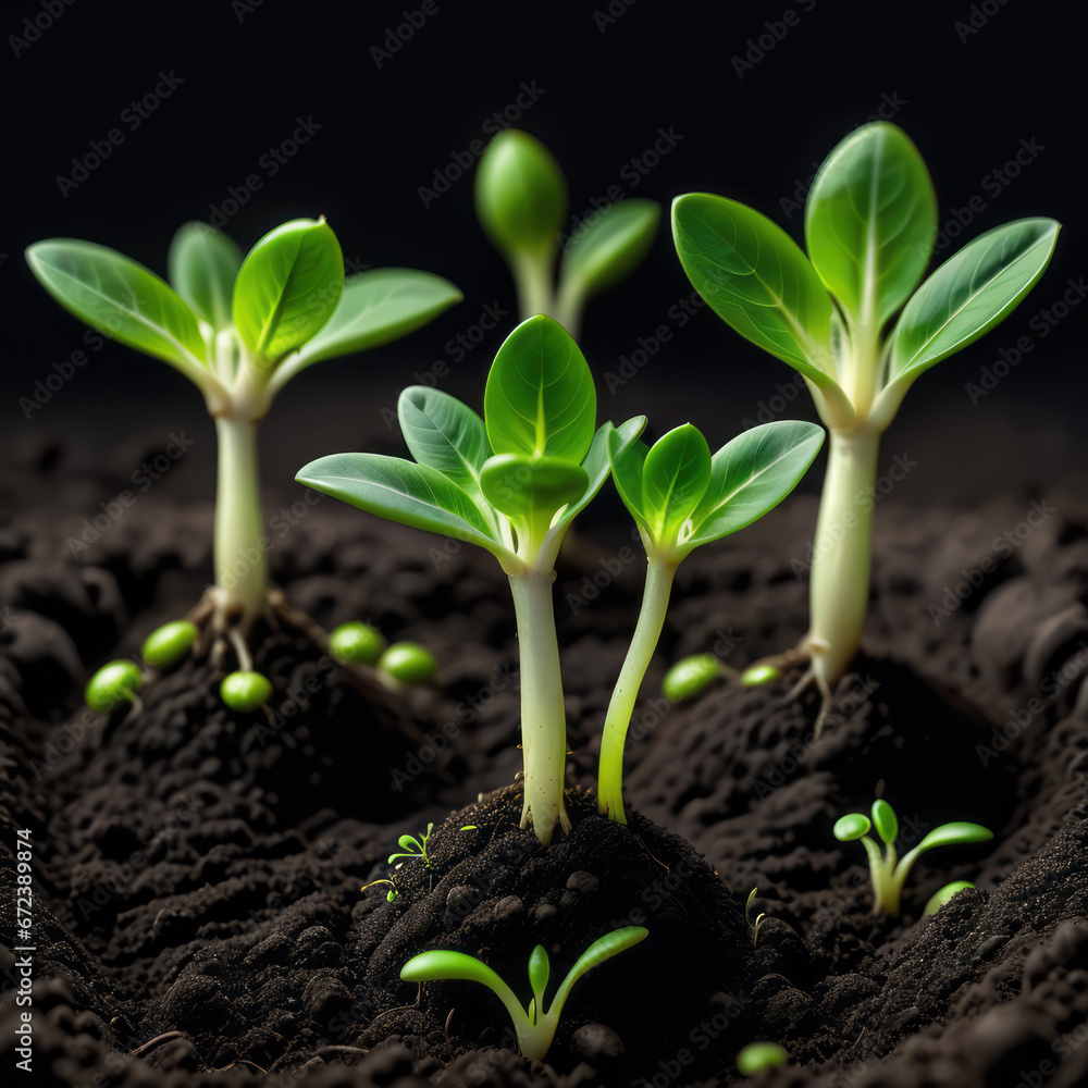 Nature's Promise: Green Sprouts in Dark Soil, Macro Photography Nature's Promise: Green Sprouts in Dark Soil, Macro Photography