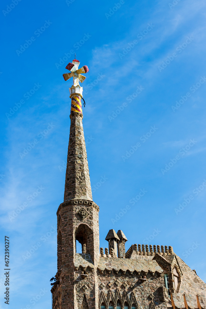 Pinnacle and exterior of Torre Bellessguard casa - by Antoni Gaudi, in Barcelona, Catalonia, Spain, Europe
