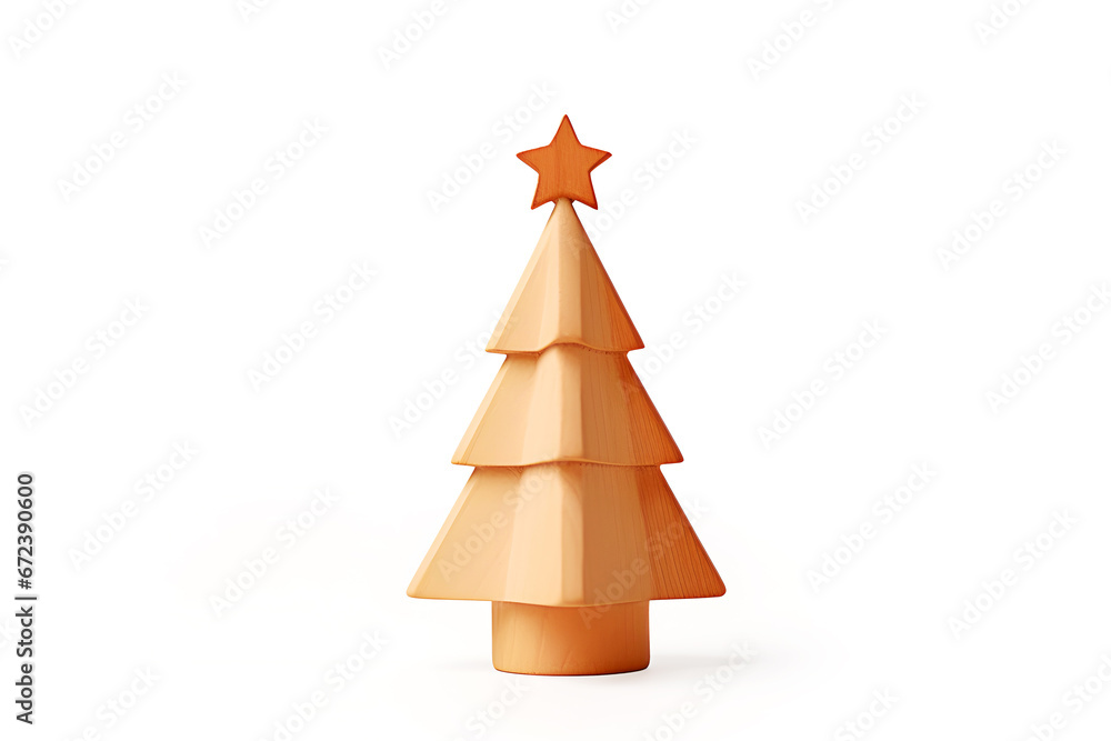 Wooden Christmas or new year decoration in fir tree shape with star on top isolated on white background Wooden Christmas or new year decoration in fir tree shape with star on top isolated on white background